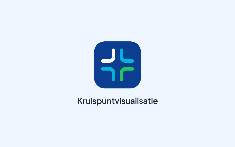 Tijdelijke afbeelding: het icoon van Kruispuntvisualisatie, vier afgeronde hoeklijnen rond een open midden, op een lichtblauw vlak.